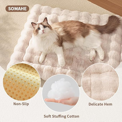 SOMAHE Self-Warming Cat Bed, Plush Faux Fur Pet Bed Mat with Anti-Slip Bottom, Ultra Soft Heated Pad for Cats & Kittens, Cozy Fluffy Bed for Window & Sills Couches, Machine Washable, 23x15 Inch White