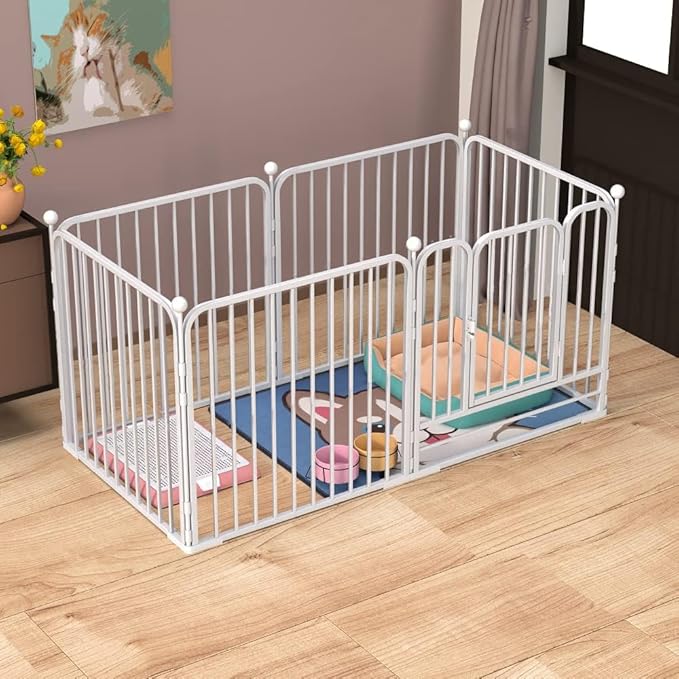 PEIPOOS Dog Pen Pet Playpen Panel Pen Bunny Fence Indoor Outdoor Fence Playpen Heavy Duty Exercise Pen Dog Crate Cage Kennel(White)