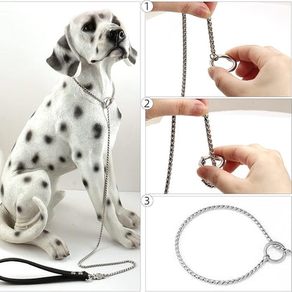 CaptainSteeL Stainless Steel Dog Leash, 3ft, 4ft, Integrated Dog Collar and Leash, 5mm 1m/1.2m Metal Dog Leash for Small and Large Pets, with Leather Handle