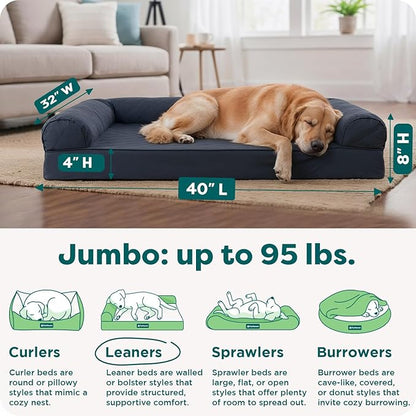 Furhaven Cooling Gel Dog Bed for Large Dogs w/ Removable Bolsters & Washable Cover, For Dogs Up to 95 lbs - Quilted Sofa - Iron Gray, Jumbo/XL