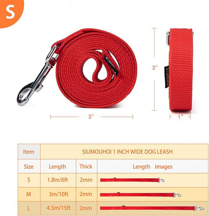 Siumouhoi Strong Durable Nylon Dog Training Leash, 1 Inch Wide Traction Rope, 6 ft 10ft 15ft Long, for Small and Medium Dog (Red, 6 Feet)