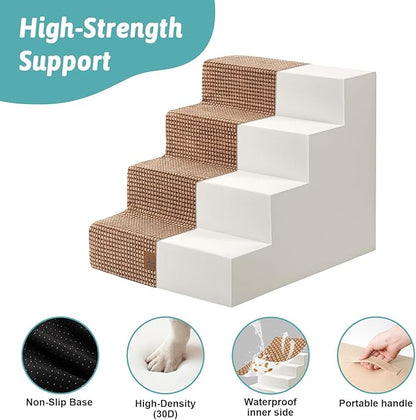 COZY KISS Dog Stairs for Small Dogs, 17.7" Extra Wide Right-Angle Pet Stairs for Couch and Beds, Anti-Slip Dog Steps for Old Cats and Lowrider, 17.7x23.6x17.7 inch,Light Brown
