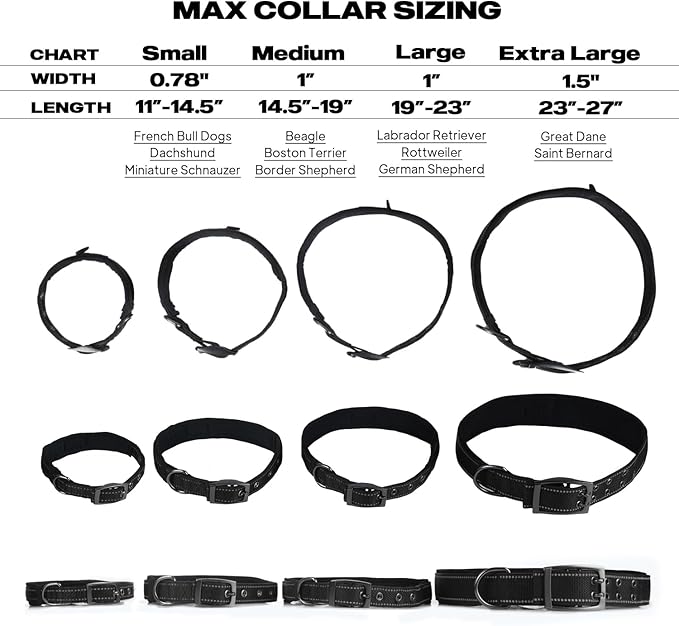 PetiFine Dog Collars for Medium Dogs, Neoprene Padded and Adjustable, Reflective Wide Heavy Duty Pet Collars with Durable Metal Belt Buckle for Walking, Black, M