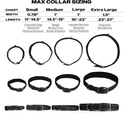 PetiFine Dog Collars for Medium Dogs, Neoprene Padded and Adjustable, Reflective Wide Heavy Duty Pet Collars with Durable Metal Belt Buckle for Walking, Black, M
