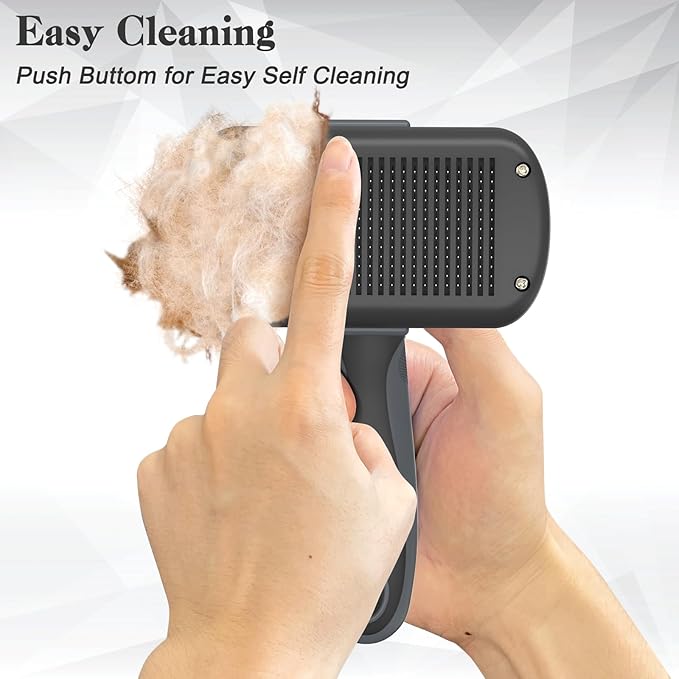 Dipoo Self-Cleaning Deshedding Brush for Dogs & Cats - Skin-Friendly Grooming Tool with Hair Brush for Long and Short Haired Pets, Grey