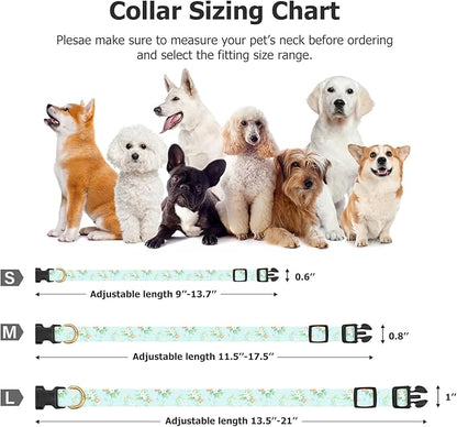 Cotton Handmade Dog Collar Cute and Distinctive Patterns Light Green Flower with Pendant for Girl Boy Dogs Collars L