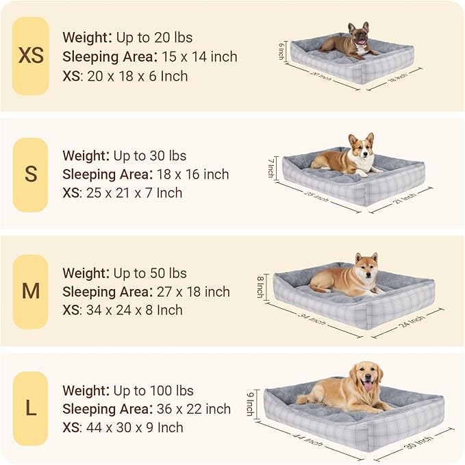 MIHIKK Rectangle Dog Beds for Small Dogs & Cats, Orthopedic Sleeping Pet Bed for Couch with Durable Puppy Cuddler and Anti-Slip Bottom Machine Washable 20 * 18 Inch (Gray)
