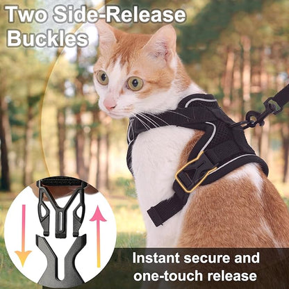 Kodervo Cat Harness and Leash, Reflective Cat Harness Escape Proof for Walking, Adjustable Kitten Harness and Leash Set, 4 Buckles Easy Control Breathable Cat Vest Harness for All Types of Cats