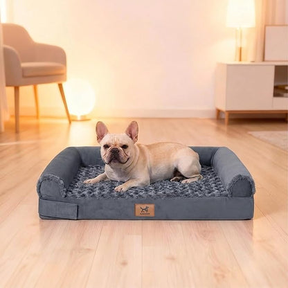 PAWPUBBY Medium-Sized Orthopedic Dog Bed - Washable Rose Velvet Cover, Waterproof Lining, Memory Foam Dog Couch, Non-Slip Base, Sofa Dog Bed for Corgis, Pomeranians, French Bulldogs (Dark Gray, L)