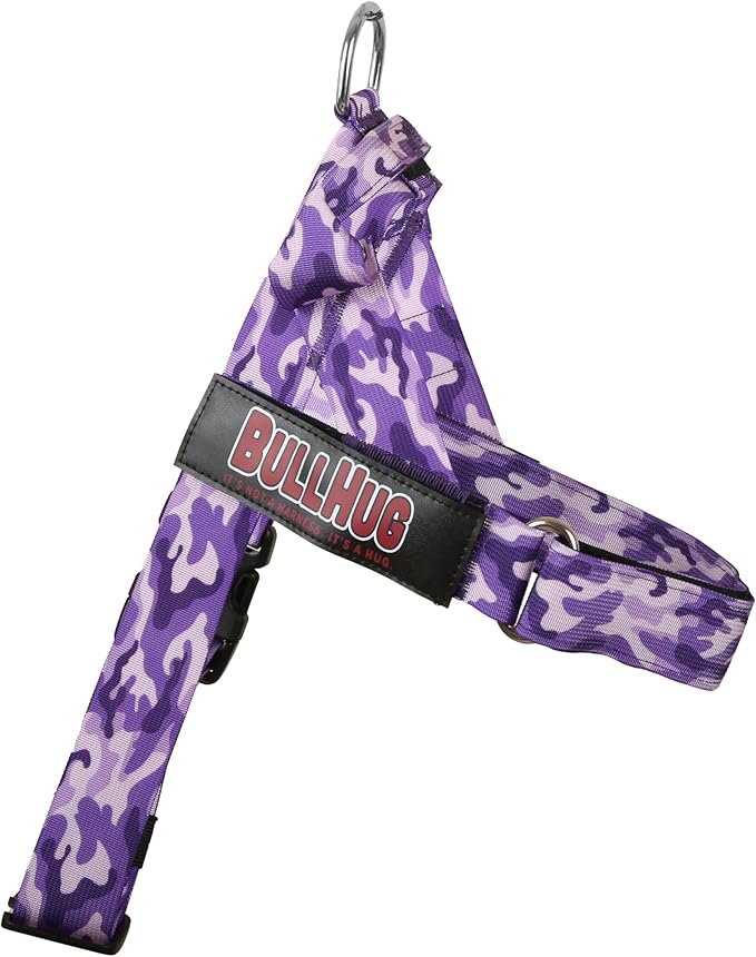 BULLHUG Adjustable Dog Harness– No Pull, No Choke – for English Bulldogs, French Bulldogs, Pugs & Broad-Chested Breeds – Easy, Safe Walks (Purple Camouflage, XL)