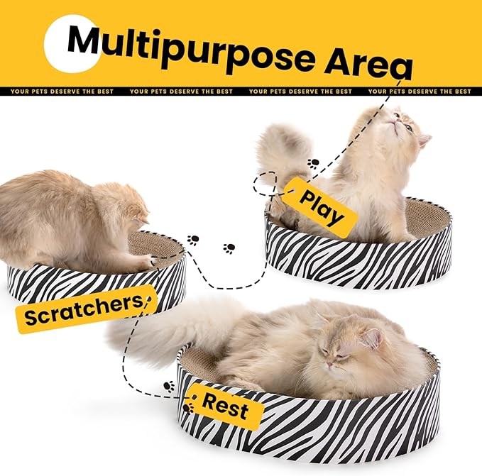 Conlun Oval Cat Scratcher Bed, 2-in-1 Cat Scratching Board, Natural Corrugated Cardboard Scratch Pad Lounge, Sealed Base Traps Debris,No Assembly Kitty Furniture,Stylish Colors Blends Any Home Decor