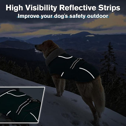 Lelepet Warm Dog Coats for Extra Large Dogs Waterproof Dog Winter Jacket Reflective Pet Fleece Vest Windproof Cold Weather Coats with Adjustable Buckle & Leash Hole, Dark Green, XXXL