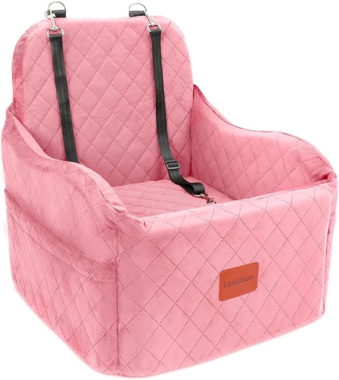 Lealchum Dog Booster Car Seat for Small/Medium Dogs,Soft Puppy Portable Car Seat with Elevated Cushion,Fits in Front/Back Seat,Fully Detachable and Washable,Easy to Install (Pink, Medium)