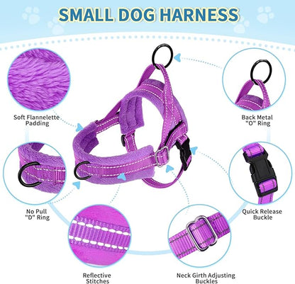 Lukovee No Pull Dog Harness and Leash Set, Soft Padded Small Dog Harness, Neck & Chest Adjustable Reflective Vest Puppy Harness with 4ft Lightweight Anti-Twist Dog Leash for Small Dogs (Purple, M)