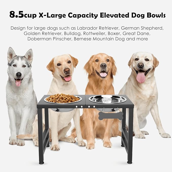 ADENGL Elevated Dog Bowls,16inch Tall Pet Bowl Holder, Raised Bowl Stand with 2 Stainless Steel Bowls (68oz) and Spill-Proof Mat, Dog Feeder for Large Extra Large Breeds