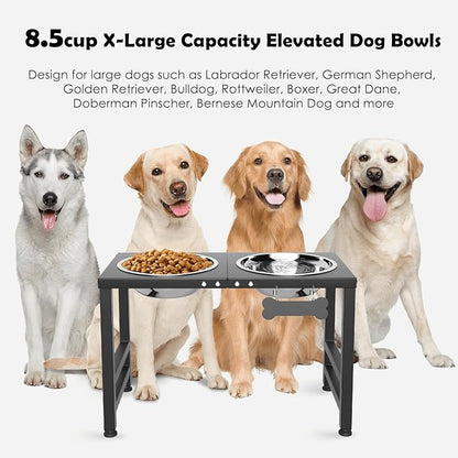ADENGL Elevated Dog Bowls,16inch Tall Pet Bowl Holder, Raised Bowl Stand with 2 Stainless Steel Bowls (68oz) and Spill-Proof Mat, Dog Feeder for Large Extra Large Breeds