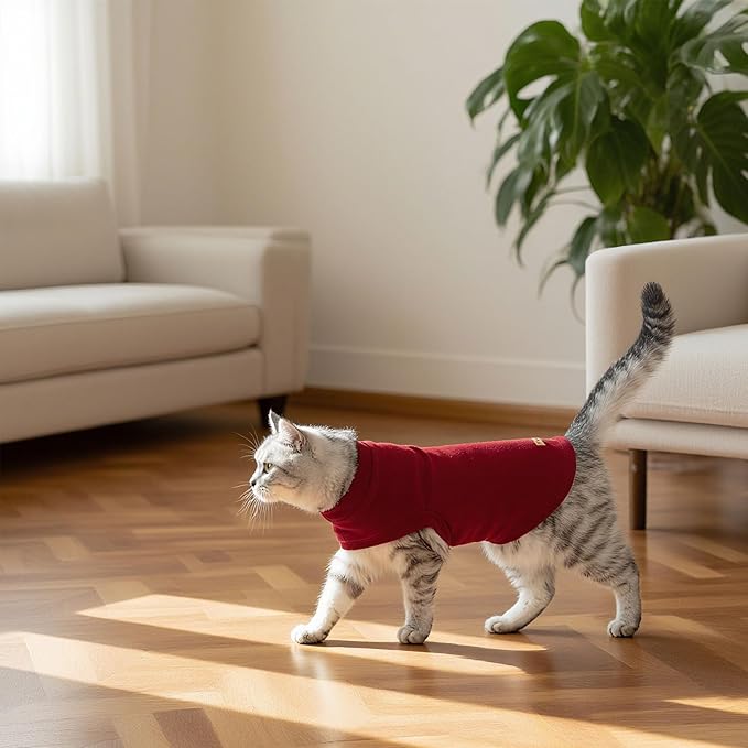 EXPAWLORER Soft Cat Sweater - Sweaters for Cats Only Warm Kitten Clothes, Fall and Winter Pet Coat Pullover Design, Fleece Sweatshirt Clothing Also for Puppy Small Dogs, Red Small