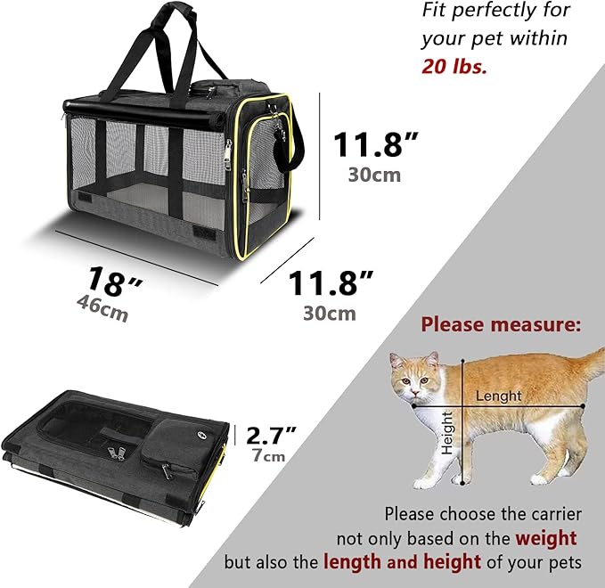 GAPZER Cat Carriers for Large Cats 20 lbs+ Soft Pet Carrier for Small Dog/Durable 2 Kitty Travel Bag/Medium Big Cats Puppy 15 Pounds/Softside Cat Carrier Large