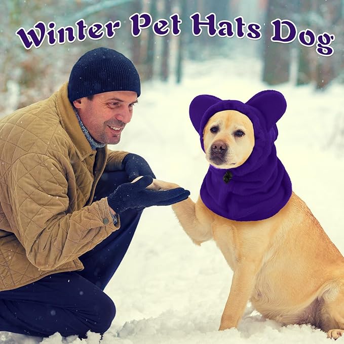 Clysee Winter Dog Hats Quiet Ears for Dogs Ear Muffs Pet Neck Warmer Scarf Hoodie Noise Protection Cover Beanie Head Wrap Costume for Pet Dog Cats(Purple,S)