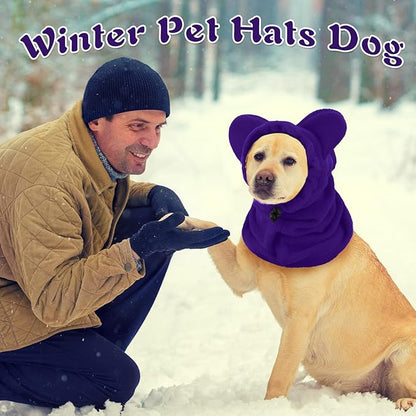 Clysee Winter Dog Hats Quiet Ears for Dogs Ear Muffs Pet Neck Warmer Scarf Hoodie Noise Protection Cover Beanie Head Wrap Costume for Pet Dog Cats(Purple,S)