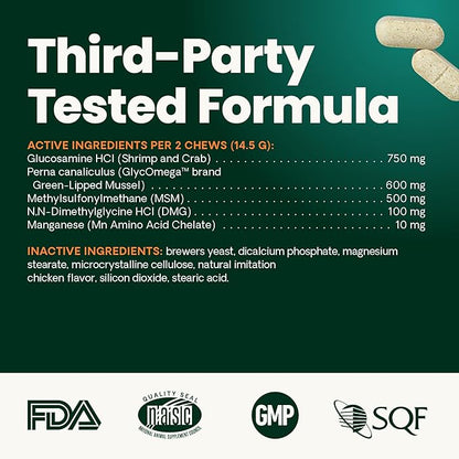 VetriScience Healthy Hip & Joint Chewable Tablets, GlycoFlex Glucosamine and Green-Lipped Mussel Joint Support Supplement for Dogs, Promote Mobility and Protect Joints, Chicken, 120 Count