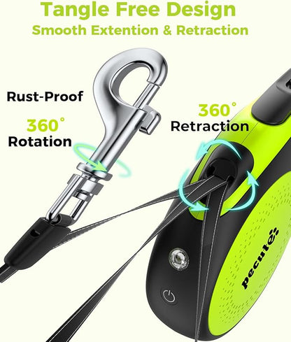 Retractable Dog Leash for Large Dog with Light Rechargeable, 16ft Heavy Duty Retractable Pet Leash with One-Button Control, Anti-Twist Protection, Reflective Leash for Large Dogs Up to 110 lbs
