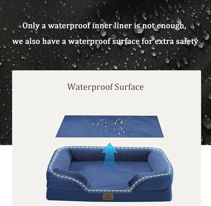 Bedfolks Orthopedic Dog Bed, Waterproof Dog Sofa Bed for Medium Dogs, Egg Foam Pet Couch Bed with Removable Washable Cover and Nonslip Bottom, Navy Blue