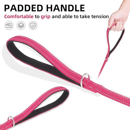 PUPTECK Reflective Dog Leash with Comfortable Padded Handle Durable Nylon Dog Lead for Small Medium and Large Dogs Cats Walking Running Training Outside, Hot Pink