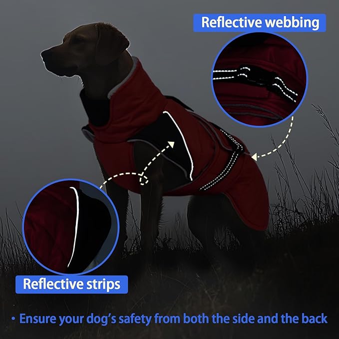 MIGOHI Dog Winter Coat - Reflective Medium Dog Snow Jacket with Thick Turtleneck,Windproof Pet Fleece Vest, Cold Weather Coat for Medium Dogs, Snowproof for Hiking,Camping,L,RedBlack