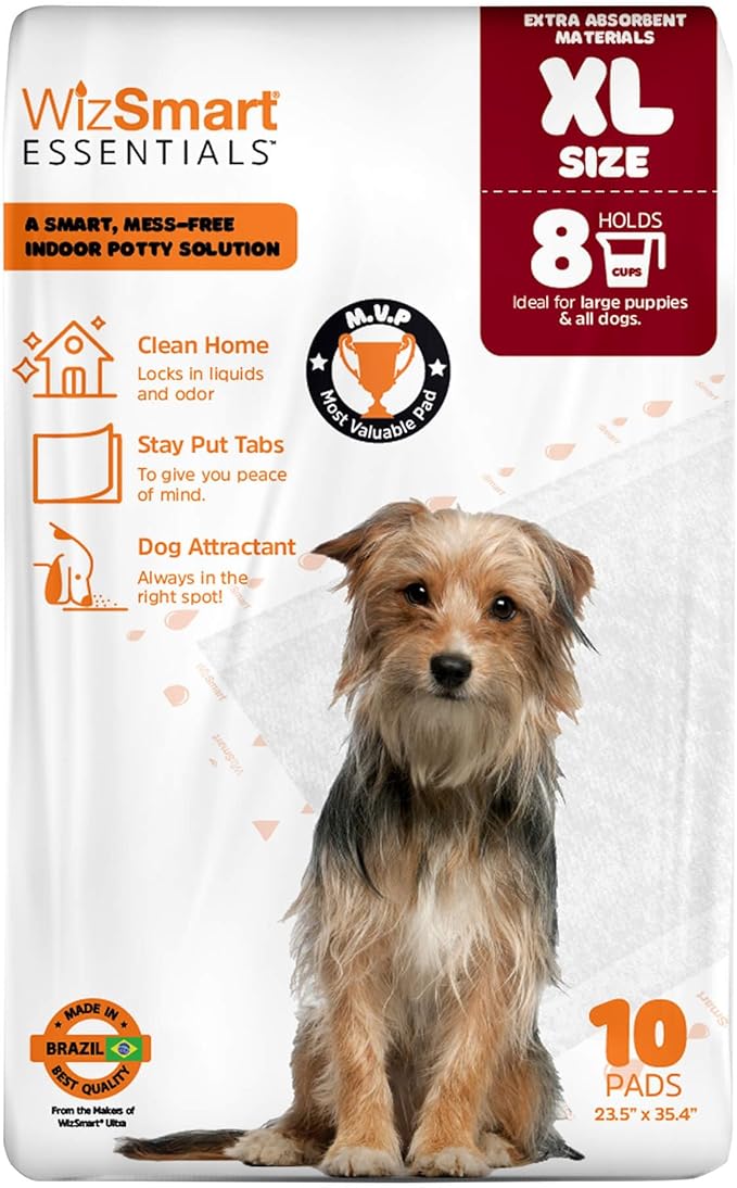 WizSmart Essentials Pads XL – Extra Large Dog Pads 23.5" x 35.4", Disposable Absorbent Pads for Large Dogs, Puppies, Senior Dogs, Incontinence, Urine, Water, Potty Training, Home, Travel - 10 Count