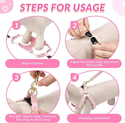 SlowTon Small Dog Harness - No Pull Dog Harness and Leash Set, Soft Mesh Lightweight Puppy Vest Harnesses, Adjustable Pet Harnesses for XXS XS Small Medium Easy Walk Hiking (Pink, XXS)