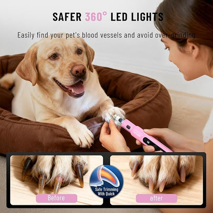 Katerk Pet Dog Nail Grinder - 5 Speed Quiet Electric Dog Nail Trimmer with 360°LED Light, 2500mAh Rechargeable, 32PCS Cordless Rotary Tool for Small Medium Large Dogs & DIY Sanding, Carving (Pink)