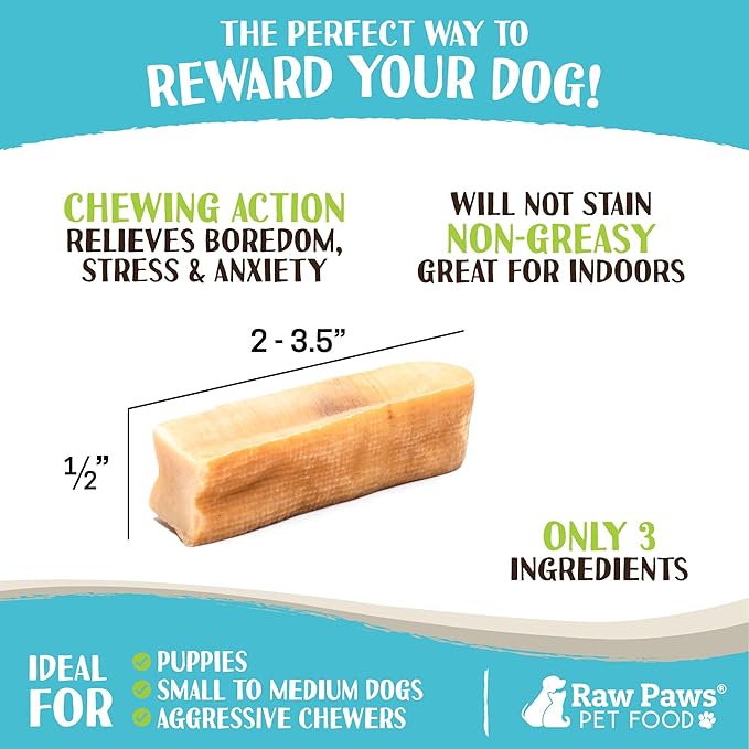 Raw Paws Himalayan Yak Chews for Dogs, Small Chews (10 Count) - Packed in USA - Tibetan Yak Cheese Dog Chew for Small Breeds - Hard Milk Dog Chew Bones - Single Ingredient - Long Lasting