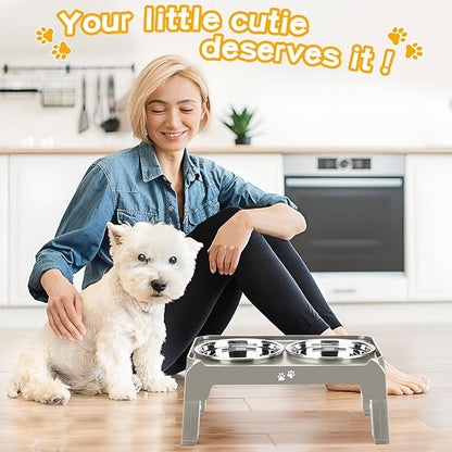 Elevated Dog Bowls for Small Dogs 3 Height Adjustable Raised Dog Bowl Stand with 25oz Stainless Steel Food Bowls Anti-Slip Small Dogs Feeder Adjusts to 7.5", 6", 2.75", Light Brownish Gray