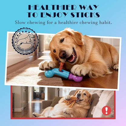Apasiri Bully Stick Holder for Aggressive Chewers - Tough Dog Toy Prevent Choking and Free Up Your Hands, Bacon Flavored Nylon Chew Toy for Medium & Large Dogs to Keep Them Busy, Gift for Dogs, Pink