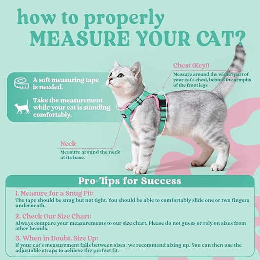 rabbitgoo Cat Harness and Leash for Walking, Escape Proof Soft Adjustable Vest Harnesses for Cats, Easy Control Breathable Reflective Strips Jacket, Green&Pink, M