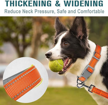 Dog Collar for Medium Small Large Dogs Reflective with Leash,Collar and Leash for Dogs,Soft Neoprene Padded 2 Pack(Orange,XS)