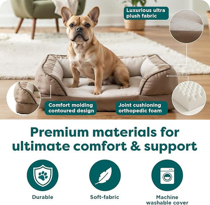 FurHaven Orthopedic Dog Bed for Medium Dogs, Perfect Comfort Sofa with Removable Bolsters with Orthopedic Egg Crate Foam for Joint Support, Washable Cover, Medium, Plush & Velvet Waves, Brownstone