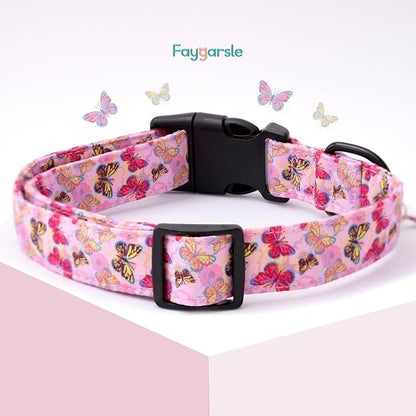Faygarsle Dog Collar for Small Medium Large Dogs Cute Pink Puppy Collars for Female Dogs Butterfly Patterned Pet Collars for Summer Spring Wedding Puppy Necklace Girl Dog Collar XS