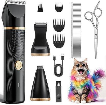 Bautrium Cat Grooming Clippers Kit with Paw Trimmer, 3 in 1 Electric Pet Hair Trimmer Supplies for Thick Matted Hair, Heavy Coat Butt Shaver Cat Razor Fur Trimmer for Dogs at Home (Black)
