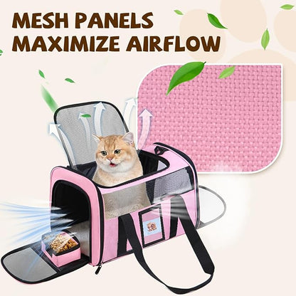 FOORLON Cat Carrier Soft for Pets Up to 15 Lbs, Cat Travel Bag with Padded Shoulder Strap and Detachable Cat Food Bowl, Pet Dog Carriers for Small Dogs Travel Puppy Carry Airline Approved, Pink