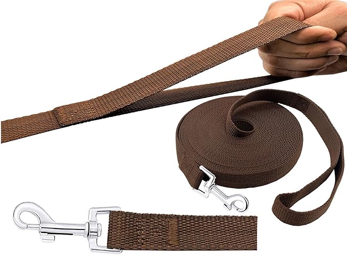 PETGOGO 15ft 20ft 30ft 40ft 50ft Long Dog/Puppy Lead Obedience Recall Training Dog Leashes for Small Medium Dogs Camping, Training, Play, or Backyard (20 FT, Brown)