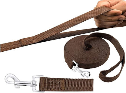 PETGOGO 15ft 20ft 30ft 40ft 50ft Long Dog/Puppy Lead Obedience Recall Training Dog Leashes for Small Medium Dogs Camping, Training, Play, or Backyard (20 FT, Brown)