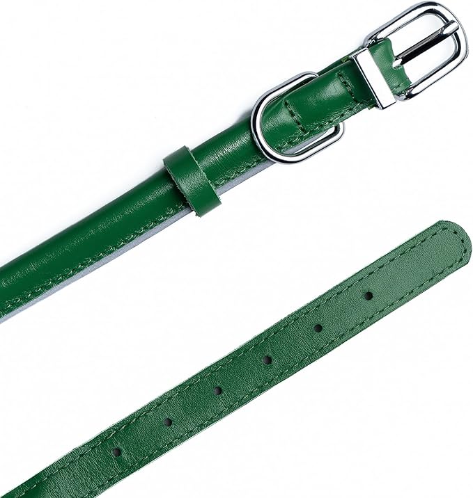 OOPSDOGGY Rolled Leather Dog Collar Reflective Roll Collars for Small Medium Large Dogs Puppy (Green, XL, 17'' - 21'')