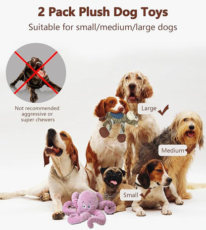 BUYPOW 2Pack Dog Toys for Large Dog - Plush Squeaky Medium & Small Dog Toys - Stuffed Animals Puppy Toys - (Monkey+Octopus Pink)