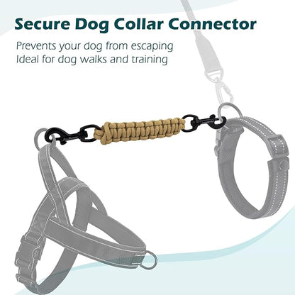 PetBonus Dog Collar Safety Clip, Handmade Backup Safety Strap for Dog Harness, Prong, Pinch Collar, Double Ended Clasp Leash Connector (Tan)
