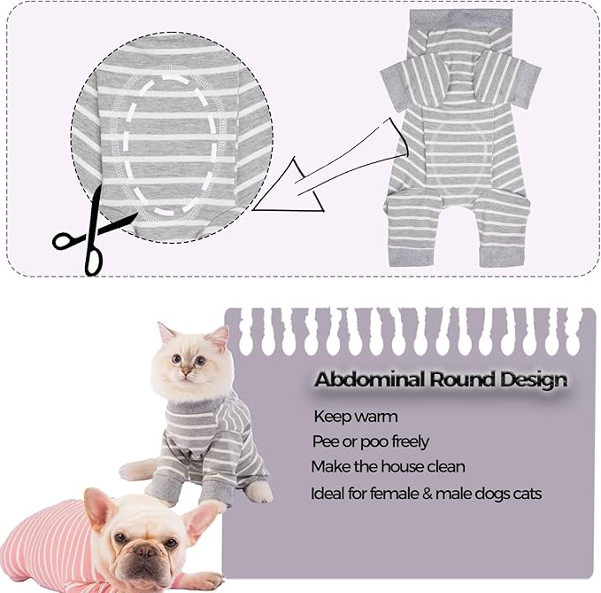AOKAZI Medical Pet Surgical Suit - Dog Shirt with Long Sleeve, Cat Clothes - Cambridge, XXS