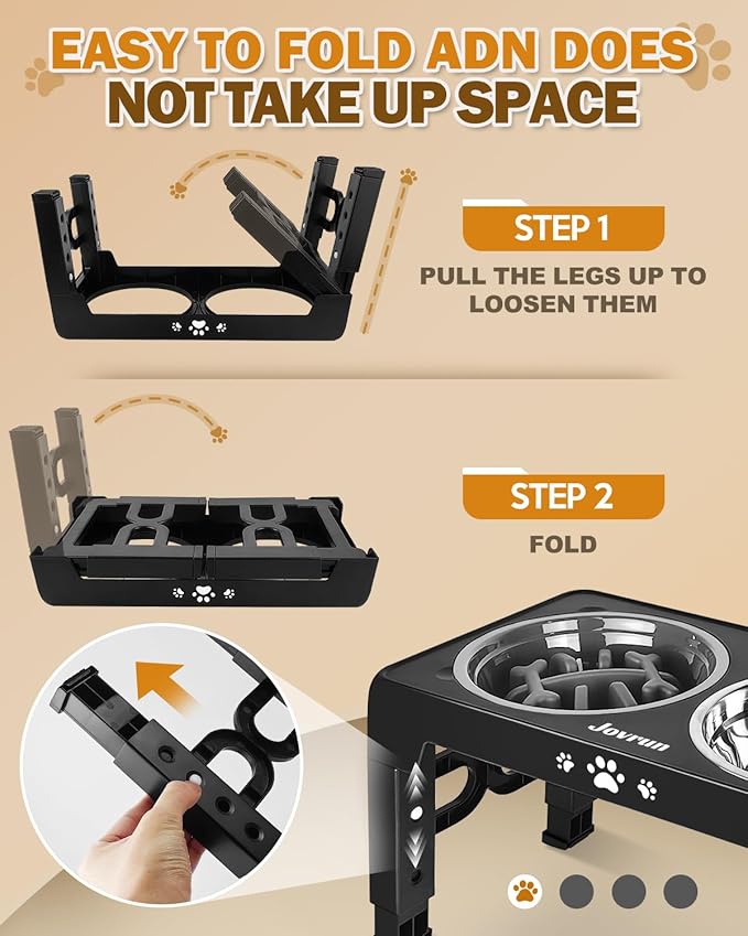 Elevated Dog Bowls, Dog Feeder with 1*Stainless Steel Dishes & 1*Slow Feeder Bowl, 5 Heights Adjustable Raised Stand for Medium Large, Food Dishes with Non-Slip Feet