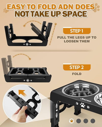 Elevated Dog Bowls, Dog Feeder with 1*Stainless Steel Dishes & 1*Slow Feeder Bowl, 5 Heights Adjustable Raised Stand for Medium Large, Food Dishes with Non-Slip Feet
