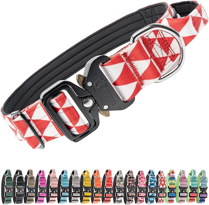 TSPRO Premium Dog Collars Tactical Dog Collar with Handle and Heavy Duty Quick-Release Metal Buckle Durable Thick and Adjustable for Medium to Large Dogs (Geometric Style L)